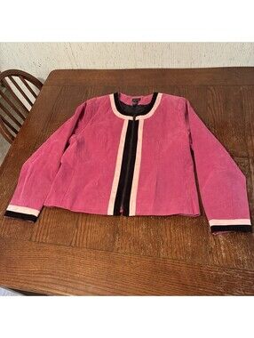 Karen Arnold Suede Jacket Women’s XL Pink Zip Front Leather Colorblock Lined
